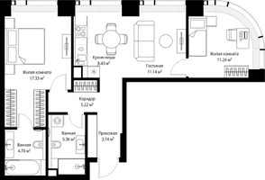 Планировка двухкомнатной(квартира) площадью 67.16 квадратных метров в “ЖК Веер”