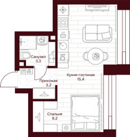 Планировка однокомнатной(квартира) площадью 31.1 квадратных метров в “ЖК Дом 7 Даниловский”