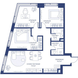 Планировка трехкомнатной(квартира) площадью 69.8 квадратных метров в ЖК “ЖК Свет”
