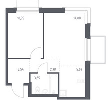 Планировка однокомнатной(квартира) площадью 40.89 квадратных метров в “ЖК Новое Внуково”