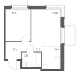 Планировка однокомнатной(квартира) площадью 40.89 квадратных метров в ЖК “ЖК Новое Внуково”