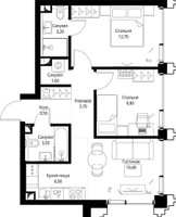 Планировка двухкомнатной(квартира) площадью 54.7 квадратных метров в “ЖК СЕТ”