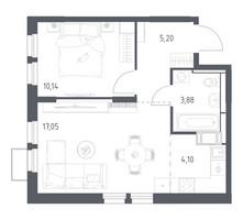 Планировка однокомнатной(квартира) площадью 40.37 квадратных метров в “ЖК Большое Путилково”