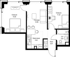 Планировка двухкомнатной(квартира) площадью 51.28 квадратных метров в “ЖК СЕТ”