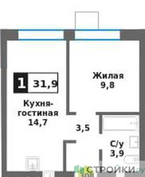 Планировка однокомнатной(квартира) площадью 31.9 квадратных метров в ЖК “ЖК Никольский квартал Отрада”