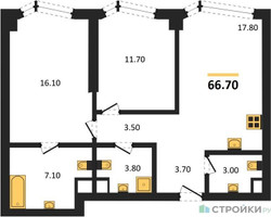 Планировка двухкомнатной(квартира) площадью 66.7 квадратных метров в “ICE TOWERS (Айс Тауэрс)”
