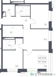 Планировка трехкомнатной(квартира) площадью 78.2 квадратных метров в ЖК “Верейская 41”