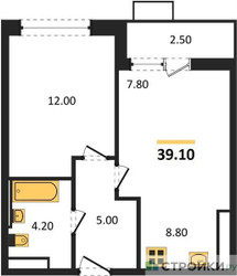 Планировка однокомнатной(квартира) площадью 39.1 квадратных метров в ЖК “ЖК Скандинавия”
