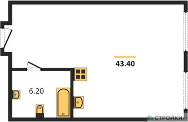 Планировка двухкомнатной(квартира) площадью 43.3 квадратных метров в ЖК “ЖК Наметкин Тауэр”