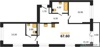 Планировка двухкомнатной(квартира) площадью 67.6 квадратных метров в “ЖК Первый квартал”