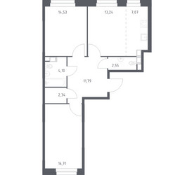 Планировка двухкомнатной(квартира) площадью 72.33 квадратных метров в ЖК “ЖК ЭкоБунино (Южное Бунино)”