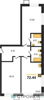 Планировка двухкомнатной(квартира) площадью 72.44 квадратных метров в “ЖК Бархат”