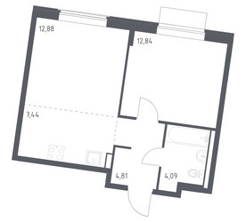 Планировка однокомнатной(квартира) площадью 42.06 квадратных метров в ЖК “ЖК Квартал Западный”