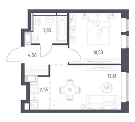 Планировка однокомнатной(квартира) площадью 34.04 квадратных метров в ЖК “ЖК Большое Путилково”