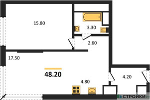 Планировка однокомнатной(квартира) площадью 47.9 квадратных метров в “ЖК VERY на Миклухо-Маклая (Вери на Миклухо-Маклая)”