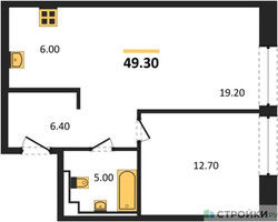 Планировка однокомнатной(квартира) площадью 49.3 квадратных метров в “ЖК INJOY (Инджой)”
