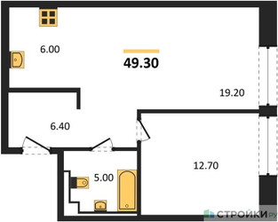 Планировка однокомнатной(квартира) площадью 49.3 квадратных метров в ЖК “ЖК INJOY (Инджой)”