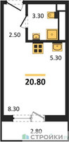 Планировка студии(квартира) площадью 20.8 квадратных метров в “ЖК Дзен-кварталы”