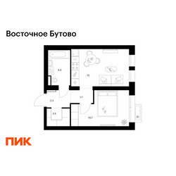 Планировка однокомнатной(квартира) площадью 34.6 квадратных метров в ЖК “ЖК Восточное Бутово”
