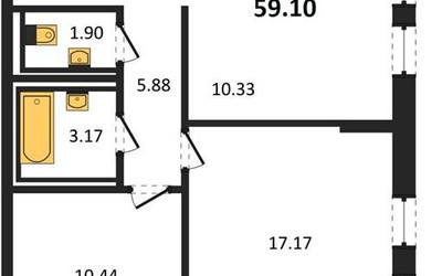 Планировка двухкомнатной(квартира) площадью 59.1 квадратных метров в ЖК “ЖК Квартал Герцена”