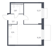 Планировка однокомнатной(квартира) площадью 43.67 квадратных метров в “ЖК Новое Внуково”