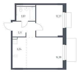 Планировка однокомнатной(квартира) площадью 43.67 квадратных метров в ЖК “ЖК Новое Внуково”