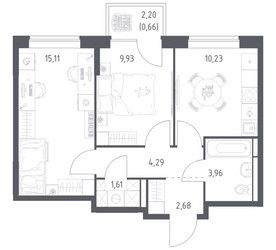 Планировка двухкомнатной(квартира) площадью 48.47 квадратных метров в ЖК “ЖК Богдановский Лес”