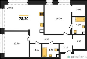 Планировка двухкомнатной(квартира) площадью 78.2 квадратных метров в “ЖК Шагал”