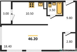 Планировка однокомнатной(квартира) площадью 46.2 квадратных метров в “ЖК Карамельный”