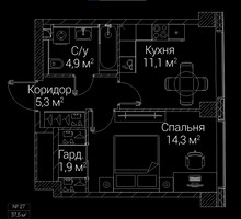 Планировка однокомнатной(квартира) площадью 37.5 квадратных метров в “ЖК СЕЗАР БУДУЩЕЕ”