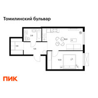 Планировка однокомнатной(квартира) площадью 43.1 квадратных метров в “ЖК Томилинский бульвар”