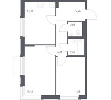 Планировка двухкомнатной(квартира) площадью 54.09 квадратных метров в “ЖК Новое Внуково”