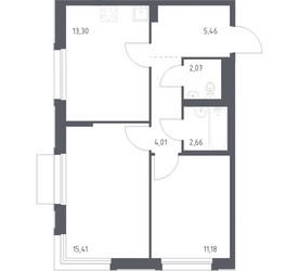Планировка двухкомнатной(квартира) площадью 54.09 квадратных метров в ЖК “ЖК Новое Внуково”