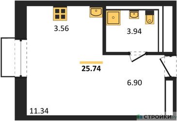 Планировка студии(квартира) площадью 25.74 квадратных метров в ЖК “ЖК Квартал Строгино”