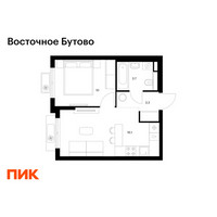 Планировка однокомнатной(квартира) площадью 33.1 квадратных метров в “ЖК Восточное Бутово”