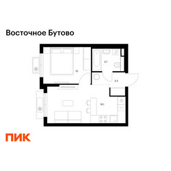 Планировка однокомнатной(квартира) площадью 33.1 квадратных метров в ЖК “ЖК Восточное Бутово”