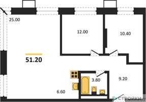 Планировка двухкомнатной(квартира) площадью 51.2 квадратных метров в “ЖК Верейская 41”
