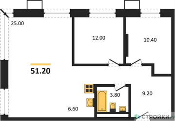 Планировка двухкомнатной(квартира) площадью 51.2 квадратных метров в ЖК “ЖК Верейская 41”