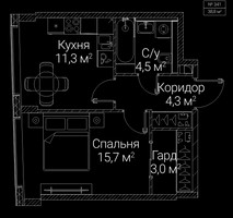 Планировка однокомнатной(квартира) площадью 38.8 квадратных метров в “ЖК СЕЗАР БУДУЩЕЕ”