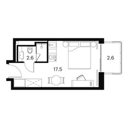 Планировка студии(апартаменты) площадью 22.7 квадратных метров в ЖК “Апарт-комплекс Аквилон Сигнал”
