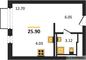 Планировка студии(квартира) площадью 25.9 квадратных метров в “ЖК Мытищи Парк”