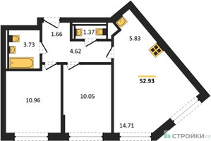 Планировка двухкомнатной(квартира) площадью 52.93 квадратных метров в “ЖК Рублевский Квартал”