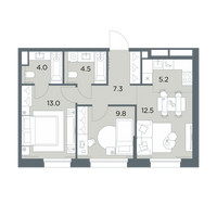 Планировка трехкомнатной(квартира) площадью 56.3 квадратных метров в “ЖК Станиславский”