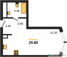 Планировка студии(квартира) площадью 29.8 квадратных метров в “Акценты”