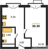 Планировка однокомнатной(квартира) площадью 30.3 квадратных метров в “Лесная Коллекция”