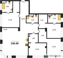 Планировка 4+ комнатной(квартира) площадью 140.4 квадратных метров в “ЖК Остров”
