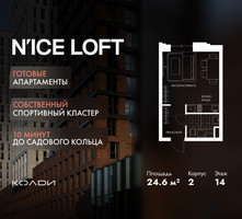Планировка студии(апартаменты) площадью 24.6 квадратных метров в “ЖК N’ICE LOFT (Найс Лофт)”