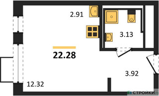Планировка студии(квартира) площадью 22.28 квадратных метров в “ЖК Егорово Парк”