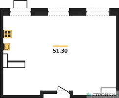 Планировка однокомнатной(апартаменты) площадью 48.4 квадратных метров в “ЖК Легендарный квартал на Ботаническом саду”