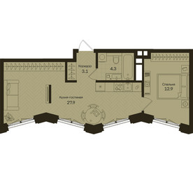 Планировка однокомнатной(квартира) площадью 47.6 квадратных метров в ЖК “ЖК Дом на Часовой”